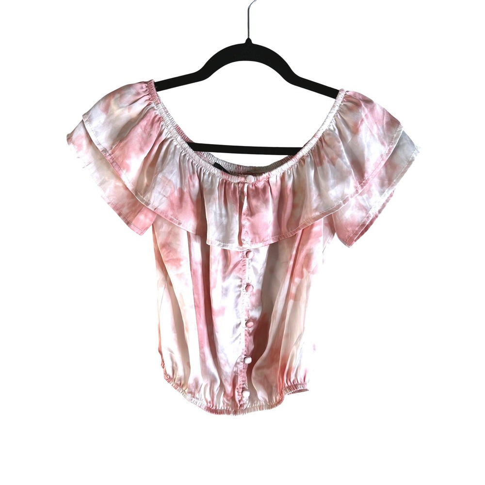 Lulus Blouse Womens Pink Tie Dye Off Shoulder Ruffle Button Front Small
